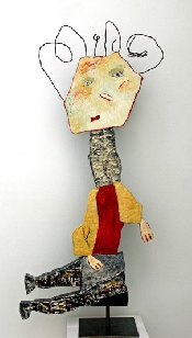 Enfant assis aux cheveux bouclés - acrylique sur bois découpé - 84 x 41 cm - 2007