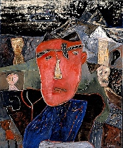 Portrait à la tête rouge - acrylique sur médium - 41 x 33 cm - 1999